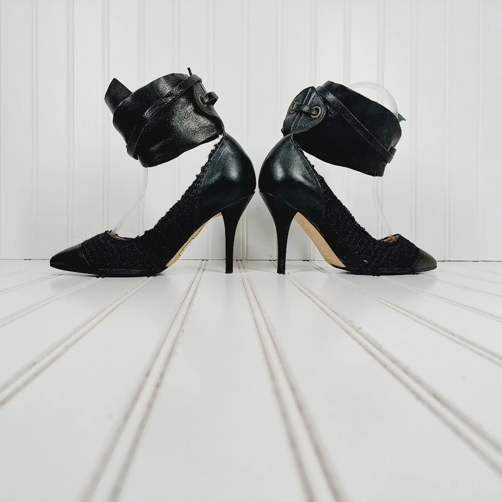 Isabel Marant Black Leather Ankle Wide Buckle Strap Pointy Toe High Heels D756 - Picture 7 of 13